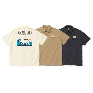 SS nieuwe umanade POLO shirt outdoor ijsbeer print zak revers voor mannen en vrouwen casual los overhemd met korte mouwen mode veelzijdige dunne top met halve mouwen