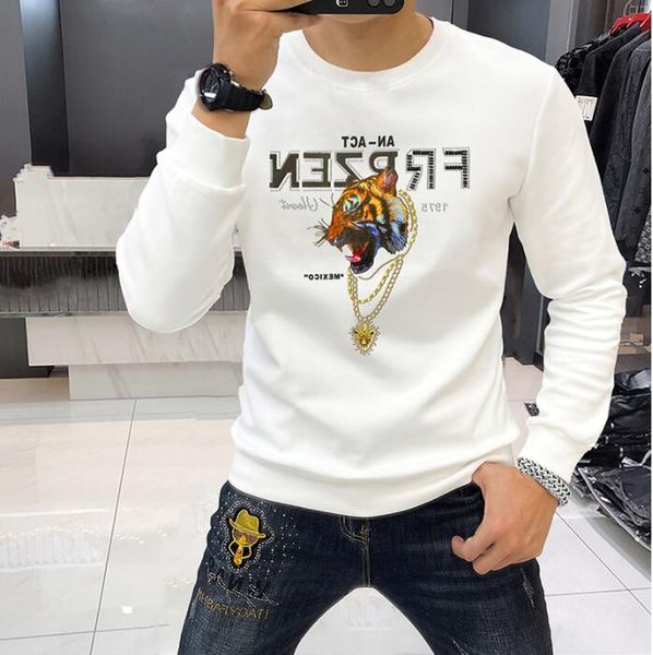 SS005 printemps hiver hommes à manches longues velours rouge sweats à capuche Sweatershirts hommes T-shirt chaud diamant tête style mode mâle polaire blanc sweat à capuche haut