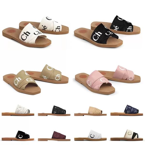 ss22 femmes woody slides pantoufles de toile de designer blanc noir dentelle douce rose bleu voile femmes mules sandales plates mode chaussures de plage en plein air