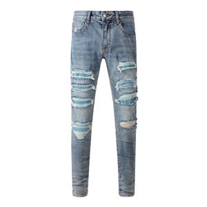 SS23 AM8835 Jeans para hombre Marca Skinny Slim Fit Material de revestimiento lavado Denim de lujo Elástico Motocicleta Hombres Original TOP Designer SZ28-40