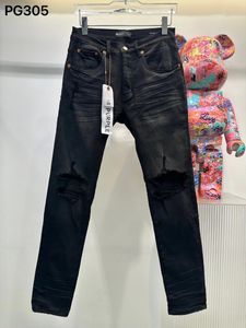 SS23 PG305 Noir Hommes Jeans Skinny Slim Fit Lavé Matériau de revêtement De Luxe Denim Élastique Moto Hommes Original TOP Designer SZ30-40