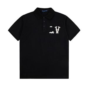 SS24 Show Polo negro elegante de piqué de algodón Damier Jacquard para hombre con parche bordado Polos deportivos de oficina de ocio para hombre Camisa de tenis para hombre Polo de gran tamaño 1AFJEL