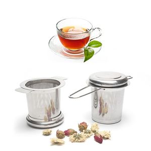 Colador de té SS304, infusor de té de hojas sueltas de acero inoxidable, cesta de malla, filtro de tetera con mango plegable, grande con tapa