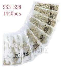 SS3SS8 1440PCS Clear Crystal AB Gold Flack 3D Non Fix Flatback Nail Art Decorations Strijntestonen voor kleding 07312523297