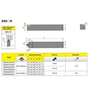 SSDCN1616H09 SSDCN2020K09 SSDCN2525M12 Externe draaigereedschapshouder SCMT Carbide -inzetstukken Draaibank CNC Snijgereedschappen Set