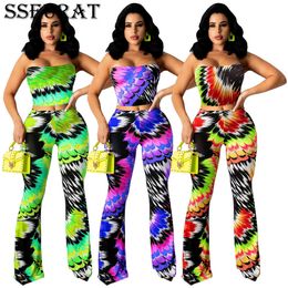 Sseurat vrouwen set print mouwhelstraplslim broek twee 2 stuks sets sexy nacht clubwear zomer outfits mode x0709