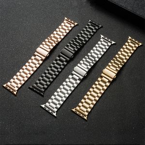Bracelets en acier inoxydable Bracelet de montre en métal à trois maillons bandes de fermoir pliant pour Apple Watch iWatch série 23 4 5 SE 6 taille 38/40 mm 42/44 mm