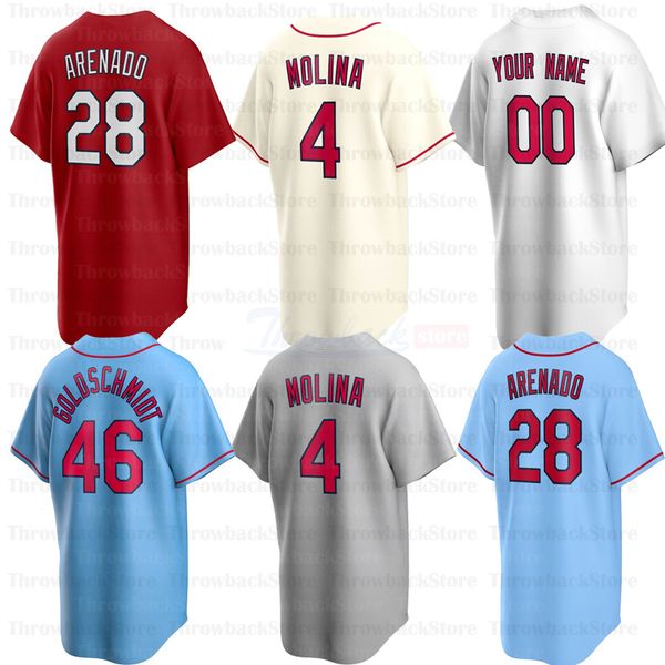 Maillots de baseball St. 4 Yadier Molina 28 Nolan Arenado 6 Stan Musial 46 Paul Goldschmidt 25 Dexter Fowler