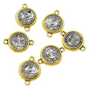 Conectores de extremo del espaciador cruzado de la medalla de San Benito 20,65x14,8mm accesorios de joyería religiosa de plata y oro antiguos componentes L1698