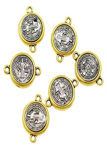 Connecteurs de fin d'espaceur de médaille St Benoît 20.65x14,8 mm argent et or Religieux Constatations de bijoux religieux L16986070327