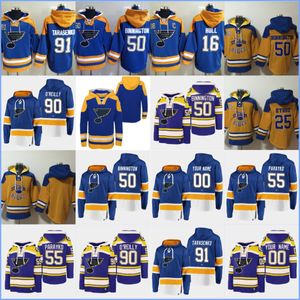 St. ''blues''hoodie 90 O'reilly 91 Tarasenko 50 Binnington 55 Parayko 57 Berron 16 Hull 25 Kyrou Custom Hockey Jerseys Heren Dames Jeugd