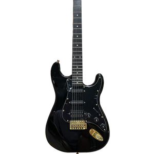 Guitare électrique ST, couleur noire, corps en acajou, quincaillerie dorée, guitare à 6 cordes,