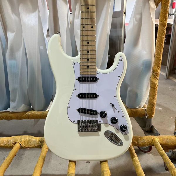 Guitarra eléctrica ST, Color blanco crema, cuerpo sólido, diapasón de arce, cabezal grande, Guitarra de alta calidad, envío gratis