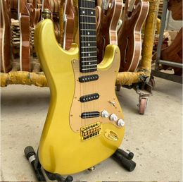Guitare St Electric, Fingerboard Ebonywood, jaune métallique, pickguard jaune métallique, accessoires dorés, navire gratuit