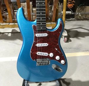 Guitarra eléctrica ST, cuerpo de caoba, color azul metálico, golpeador de concha de tortuga roja, guitarra de 6 cuerdas