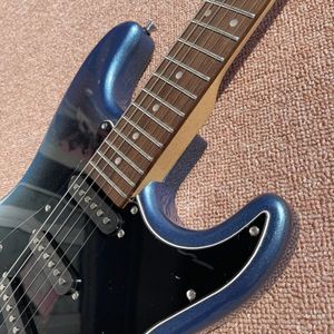 Guitare électrique ST avec touche en palissandre, bord de bague en argent bleu, matériel chromé, livraison gratuite, noir