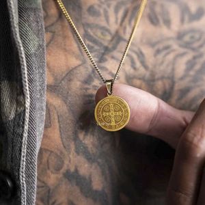 St Men, 14K Geel Gouden Saint Religieuze sieraden Medaille Hanger, Saint Benedict Amulet Necklace