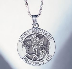 St Michael The Archange Catholic Médaille en acier inoxydable Amulet Rolo Curb Chain