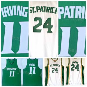 St Patrick High School Kyrie Irving Jerseys 11 24 Basketball Shirt College White Team Color Green For Sport Breathable University Pure Cotton Embroidery Men NCAA