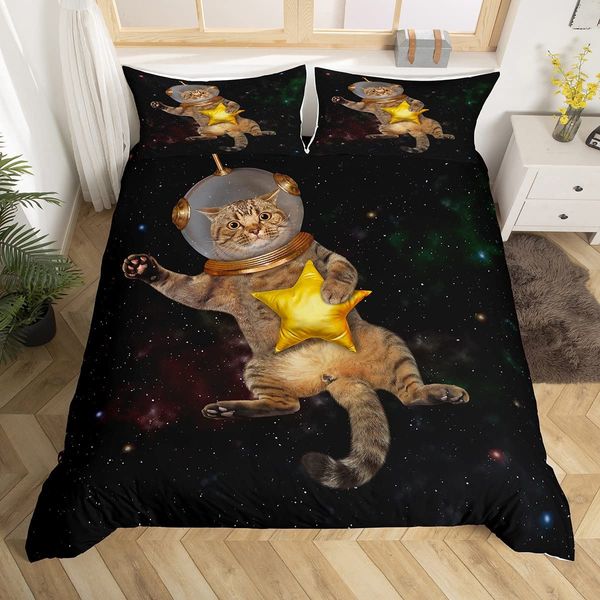 Cubierta de edificio del Día de San Patricio Cats Cute Rainbow Bedding Set Retro Lucky Clover Polyester Coilt Cover Cover de edredón de animales de animales