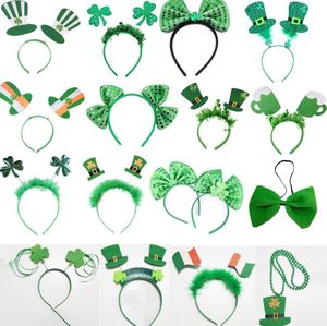 Bandons de la Saint-Patrick's Days Green Shamrock Clover Top Hat Boppers Colliers de perles Styles assortis pour Irish Party Favors Costume Accessoires Green