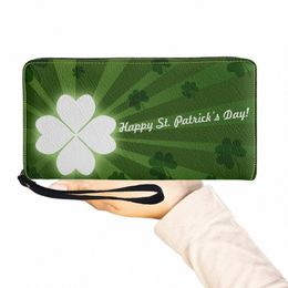 calle.Patrick S Day Lucky Shamrock Mujeres Monedero Día irlandés Tema verde PU Cuero Monedero para niñas Viaje portátil LG Carteras para damas n6fS #
