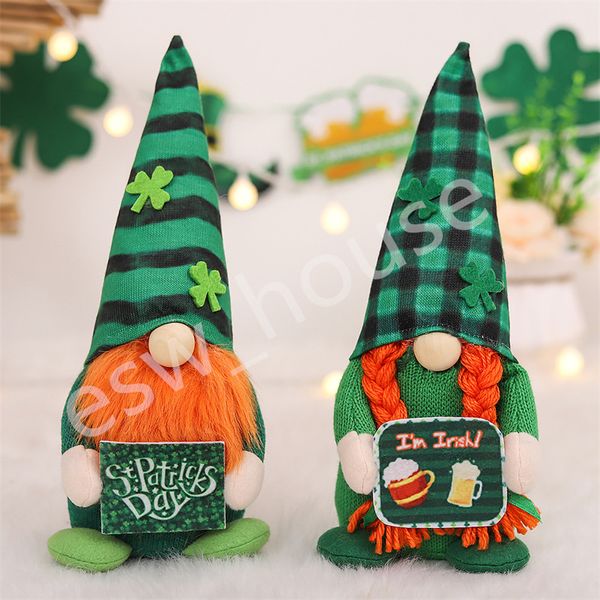 Gnomos de fiesta del Día de San Patricio, muñeco sin rostro de trébol, trébol verde, muñecos de peluche irlandeses, decoración de mesa para el hogar, juguetes para niños