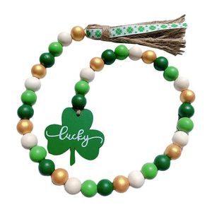 St.Patrick Tassels Farmhouse Day Pâques avec rustique Country Wood Bead Boho Garlands pour décor de plateau à plusieurs niveaux