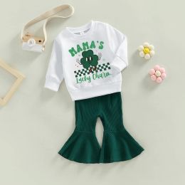 Journée St Patricks Kids Toddler Baby Girl Clothes Set Mama S Lucky Charm Sweat-shirt Top Flare Pantal
