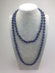 ST0001 8mm donkerblauw Agaat FACED PREAD 42 INCH Geknoopte lange handgemaakte kettingen steenketting voor vrouwen