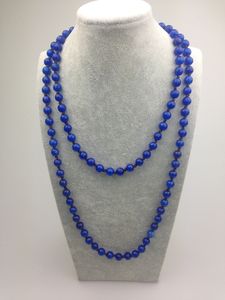 ST0002 8mm Royal Blue agate Facted Bead 42 pouces noué Long collier en feutre fait main Trendy Design bijoux en gros