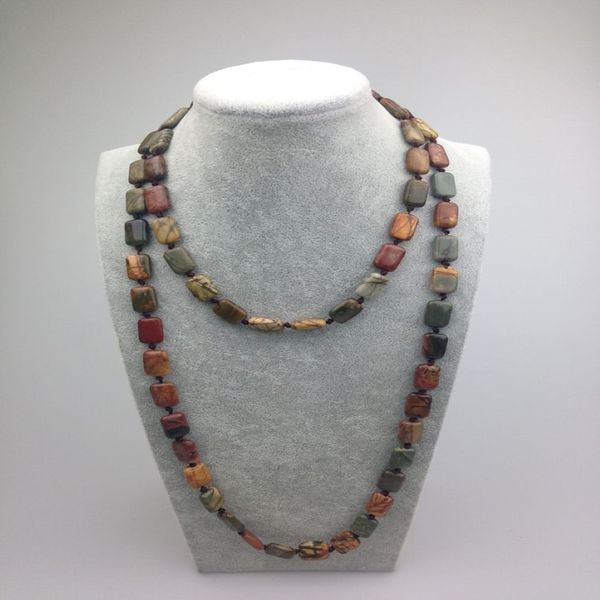 ST0004 carré picasso jaspe perle 42 pouces noué longs colliers en pierre semi-précieuse nouveau Design collier 2140