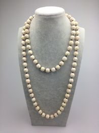 ST0011 10 MM witte turquoise knoop 42 inch lange stenen kralen vrouwen ketting hoge kwaliteit handgemaakte sieraden