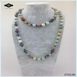 ST0190 32 pouces Long collier noué pierre Amazonite jaspe Unakite collier en pierre semi-précieuse pour les femmes 3369