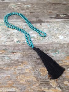 ST0233 108 collier mala Boho Chic gland collier noir gland Turquoise Howlite pierre perles collier musulman colliers