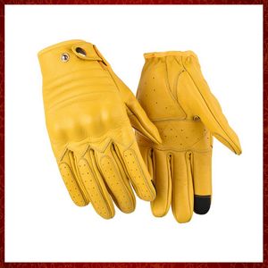 ST333 cuero 4 estaciones guantes de piel de vaca con pantalla táctil dedo completo carreras moto hombres mujeres conducción negro/amarillo cálido caballero motocicleta