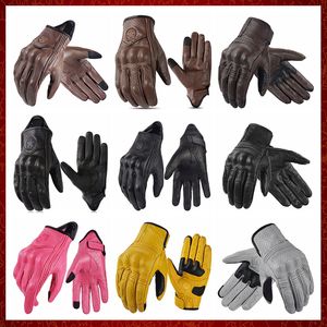 ST428 2021 nuevos Guantes Vintage para motocicleta Cafe Racer Retro de cuero amarillo Guantes para Motocross pantalla táctil Moto Biker Guantes Moto