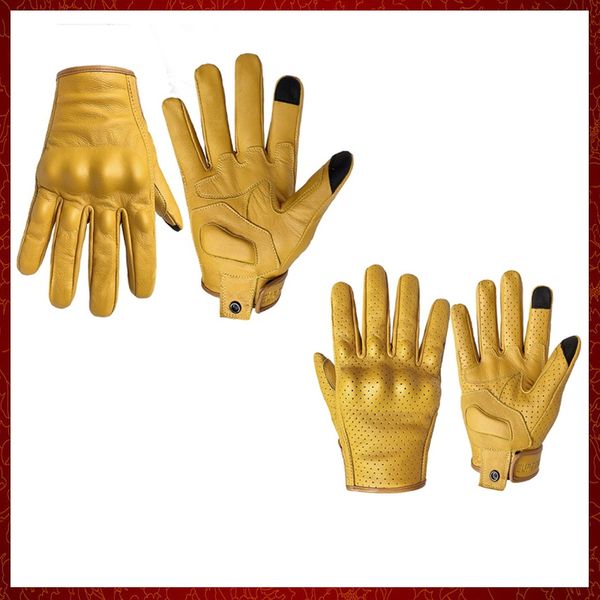 ST436 Gants de moto en cuir jaune tactile pour hommes, accessoire de moteur en peau de chèvre véritable, pour équitation, Dirt Bike