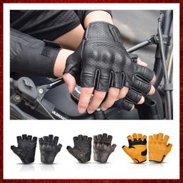 ST456 été jaune moto gants sans doigts en cuir Moto gant demi-doigt rétro Moto demi-gants hommes femmes pour l'équitation