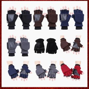 ST501 femmes hommes hiver demi doigt Flip gants Double couche épaissir écran tactile sans doigts Convertible mitaines poignet