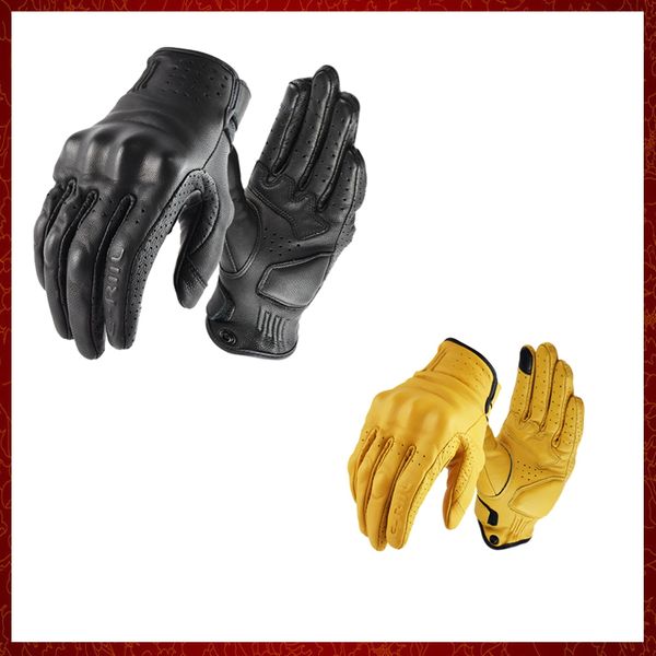 ST59 Gants de moto rétro en cuir véritable pour hommes, gants de motocross à écran tactile, doigt complet, gants de motard vintage, jaune