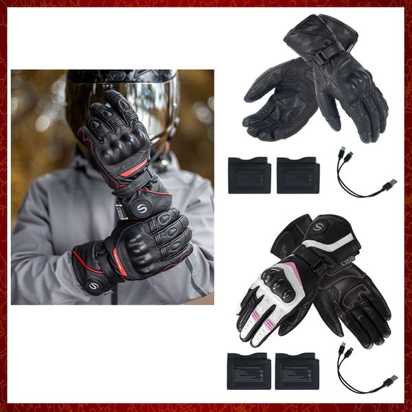 ST610 Gants chauffants électriques imperméables moto en cuir de chèvre coupe-vent doublure en coton chaud Protection de ski d'hiver hommes femmes XS-XXL