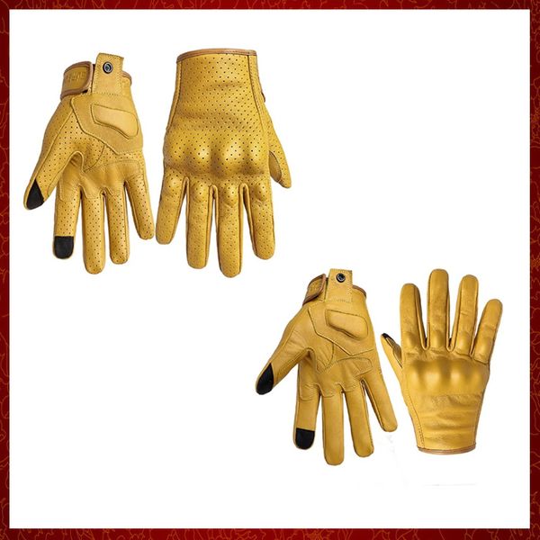 ST645 nouveaux gants de moto toucher cuir de chèvre jaune tactique gant hommes vélo cyclisme doigt complet moto moteur