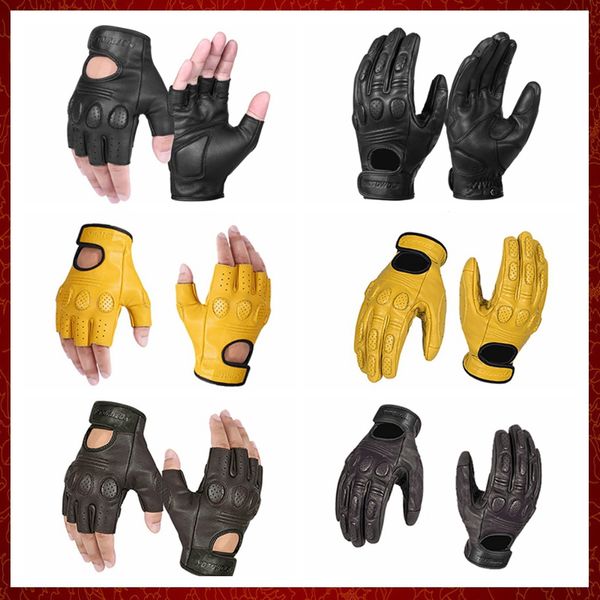 ST872 Gants de moto hiver-été équipement de protection pour Motocross gants pour écran tactile gants en peau de mouton véritable vélo voiture demi-doigt gant