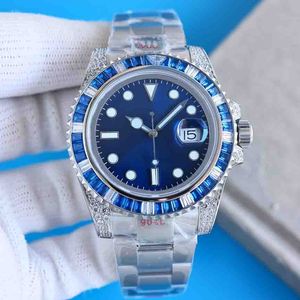 ST9 Heren Watch Submarine Blue Dial 40mm Diamant Bezel Saffier Crystal Glass Roestvrij staal 904L Designer Volledig automatische machine Montre de Luxe