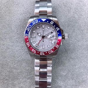 ST9 Reloj mecánico automático de acero GMT Pepsi Correa Rojo Azul Meteorito Dial Bisel Fecha grande Cristal de zafiro 40 mm Relojes para hombres Wristw213B