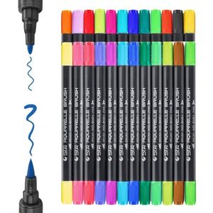 STA 24/36 Kleuren Dual Tips Marker Pen Gekleurde Aquarel Borstel Pennen Voor Kleurboeken Manga Comic Calligraphy Sketching Tekening