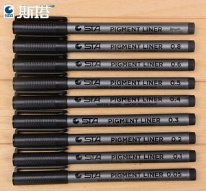 STA 8050 Diseños de pintura Bolígrafos a prueba de agua colorfast black hook line maker pluma punta suave cepillo pluma Art Drawing pen 0.05mm-0.8mm envío de la gota