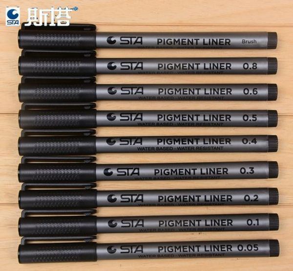 STA 8050 Diseños de pintura Bolígrafos a prueba de agua colorfast black hook line maker pluma punta suave cepillo pluma Art Drawing pen 0.05mm-0.8mm envío de la gota