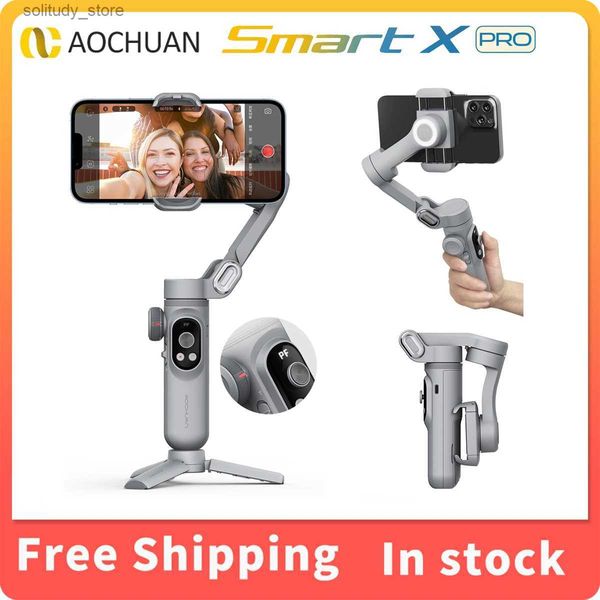 Stabilisateurs AOCHUAN Smart X Pro stabilisateur de poche à joint universel à 3 axes pour smartphone avec chargement sans fil léger adapté aux caméras d'action iPhone Q240319